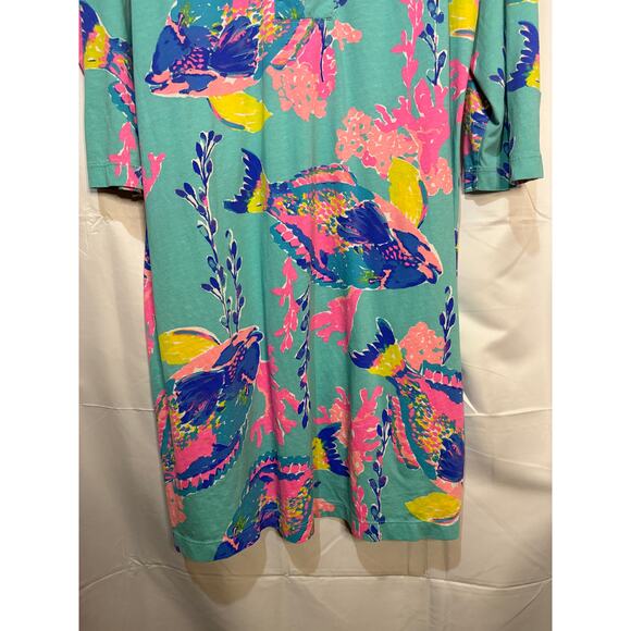 Lilly Pulitzer Blue Underwater Patterned Popover V-Neck T-Shirt Dress XL - Picture 3 of 12
